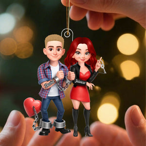 Unique Creative Gift For Couples โ Personalized Funny Cartoon Couple Acrylic Ornament With Handcuffed Love Design