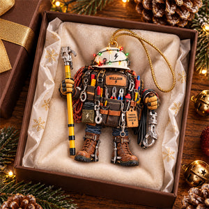Personalized Lineman Christmas Ornament – Utility Worker Tool Bag & Hard Hat Gift