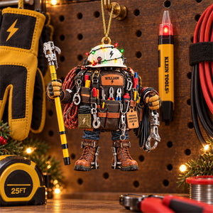 Personalized Lineman Christmas Ornament – Utility Worker Tool Bag & Hard Hat Gift