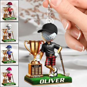 Personalized Name and Year Golf Champion Keychain Gift For Golf Lovers