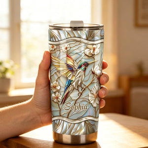 Stained Glass Hummingbird Personalized Name Tumbler