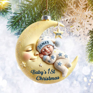 Baby On Moon First Christmas Star Personalized Acrylic Ornament