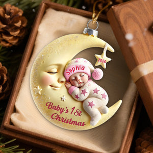 Baby On Moon First Christmas Star Personalized Acrylic Ornament