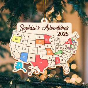 Journey Through The States - Personalized Custom Wooden Ornament