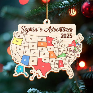 Journey Through The States - Personalized Custom Wooden Ornament