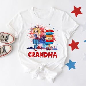 Grandma Kids Flower Fireworks- 4th Of July Independence Day - Personalized T-shirt