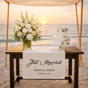 Just Married - Personalized Names Wedding Table Runner, Wedding Sign, Bridal Table Decoration