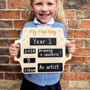 Personalized First Day of School Sign with handle - Reusable Memory Photo Board | Back To School | Starting School Nursery Preschool