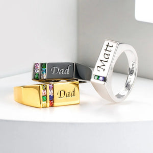Personalized Birthstone Men's Ring, Family Ring Gift for Father