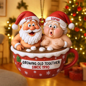 Growing Old Together Santa Claus In Hot Chocolate Cup,Personalized Ornament,Gift For Couples