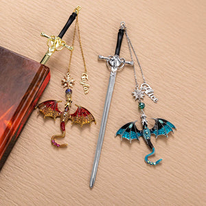 New Chapter Personalized Name Fantasy Dragon Sword Bookmark, Fourth Wing Dragon Bookmark