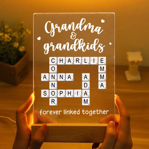 Grandma Grandpa & Grandkids Forever Linked Together Crossword Puzzle Personalized Acrylic Plaque With LED Night Light