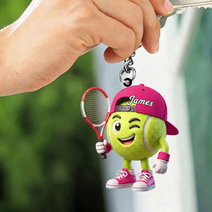 Flirty Wink Personalized Cute Tennis Ball Mascot Keychain Gift For Tennis Lovers
