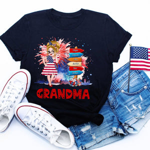 Grandma Kids Flower Fireworks- 4th Of July Independence Day - Personalized T-shirt