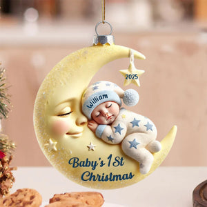 Baby On Moon First Christmas Keepsake Personalized Acrylic Ornament