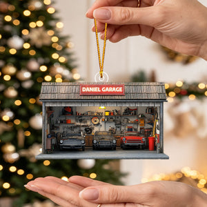 Personalized Auto Garage Acrylic Ornament โ Custom Mechanic Gift & Repair Shop Decor