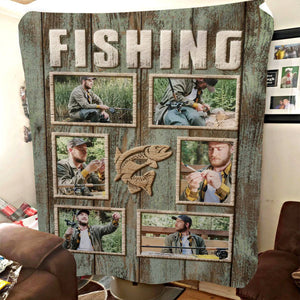 Personalized Fisherman Fishing Photo Collage Blanket, Fishing Gifts For Men