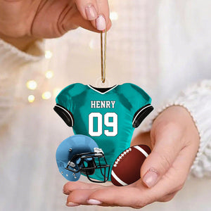 Personalized Name American Football Uniform Ornament, Football Helmet And Ball, Custom Name Ornament