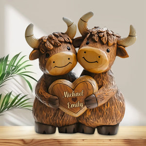 Cute Highland Cow Couple - Personalized Highland Cow Custom Shaped Acrylic Plaque