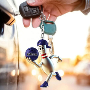Personalized Running Bowling Keychain Bowling Lover