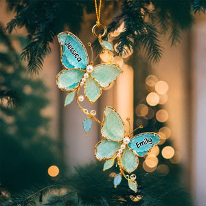 Personalized Sea Glass Butterfly Sisters Ornament Christmas Gift For Besites