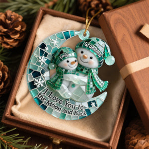 Personalized Sea Glass I Love You To The Moon and Back Snowman, Gift For Grandparents and Family Ornament