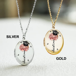 Bloom with Every Memory – Personalized Graduation Gift Birth Flower Custom Photo Locket Necklace