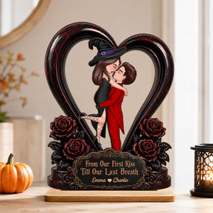 "From Our First Kiss To Our Last Breath" โ Halloween Couple Wooden Plaque | Personalized Keepsake For Him & Her