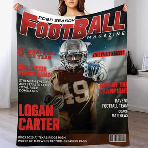 Personalized Football Magazine Cover Blanket, Football Player Gift, Football America Gifts