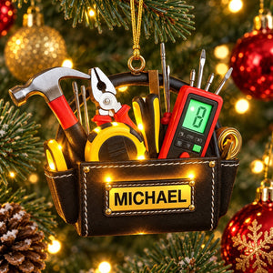 Personalized Electrician Tool Bag Christmas Ornament – Custom Name Gift for Electricians