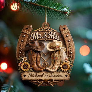 Mr. & Mrs. Personalized Wooden Ornament, Custom Gift For Couples and Cowboys