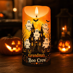 "Grandma's Little Boo Crew" Haunted House โ Personalized LED Candle | Halloween Decor For Grandma