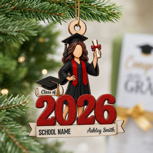 "Class Of 2026" Graduate Senior โ Personalized Wooden Ornament | Graduation Gift For Him & Her