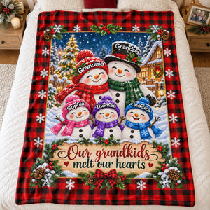 Cute Snowman Grandparents & Grandkids Personalized Fleece Blanket – Christmas Gift For Grandparents