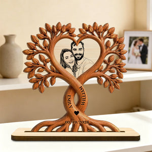 Love Forever Tree - Personalized Custom Wood Plaque With Flat Base