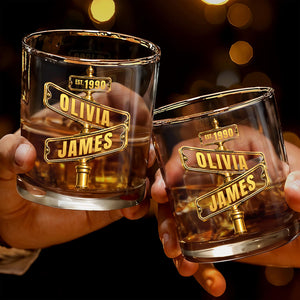 Personalized “Est.” Street Sign Whiskey Glass – Custom Couple Names & Year Gift