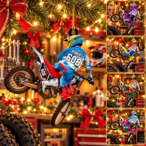Personalized Motocross Racer Christmas Ornament โ Custom Name & Number Keepsake | Gift For Dirt Bike Riders & Motocross Lovers