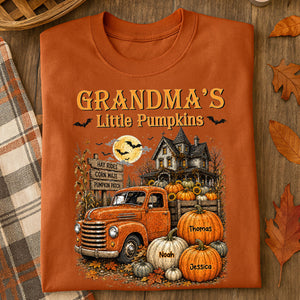 "Grandma's Little Pumpkins" – Retro Vintage Farmhouse Halloween Truck Shirt | Personalized Gift For Grandma