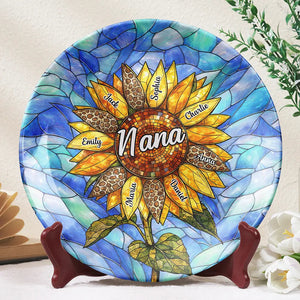 Personalized Sunflower Ceramic Plate โ Gift For Nana, Auntie, Mom & Family