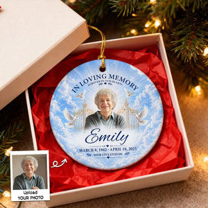 "In Loving Memory โ Your Love Lives On" โ Personalized Ceramic Ornament | Memorial Gift & Funeral Keepsake