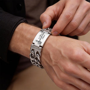 Custom Photo You Never Walk Alone Memorial - Personalized Engraved Bracelet Double Chain