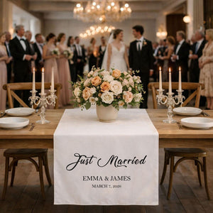 Just Married - Personalized Names Wedding Table Runner, Wedding Sign, Bridal Table Decoration