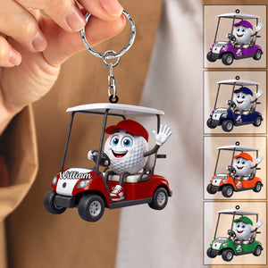 Golf Player On Golf Cart Keychain โ Personalized Gift For Golf Lovers