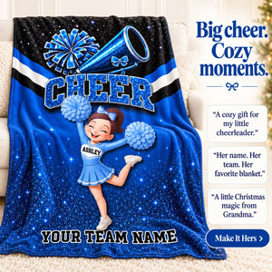 Proud Cheerleader – Personalized Fleece Blanket with Custom Name & Team Name | Christmas Gift For Daughters, Granddaughters & Cheerleaders