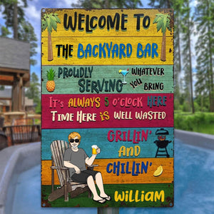 Patio Welcome Grilling Proudly Serving Whatever You Bring -Couple Single - Backyard Sign - Personalized Classic Metal Signs