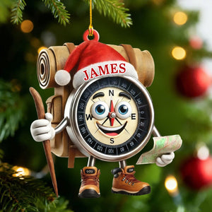 Custom Name Hiking Gift,Personalized Hiking Lover Compass Christmas Ornament