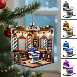 Personalized Custom Name Barber Ornament, Barber Shop Christmas Decoration
