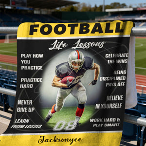 Personalized Football Life Lessons Blanket – Gift for American Football Player, Custom Photo Sport Blanket