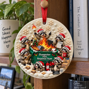 Personalized Dumpster Fire Response Team Ceramic Ornament – Custom 10 Names Raccoon Keepsake | Coworker, Work Bestie & Secret Santa Gift