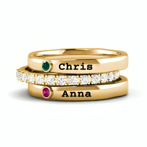 Personalized Born in Love Birthstone Name Ring Stack